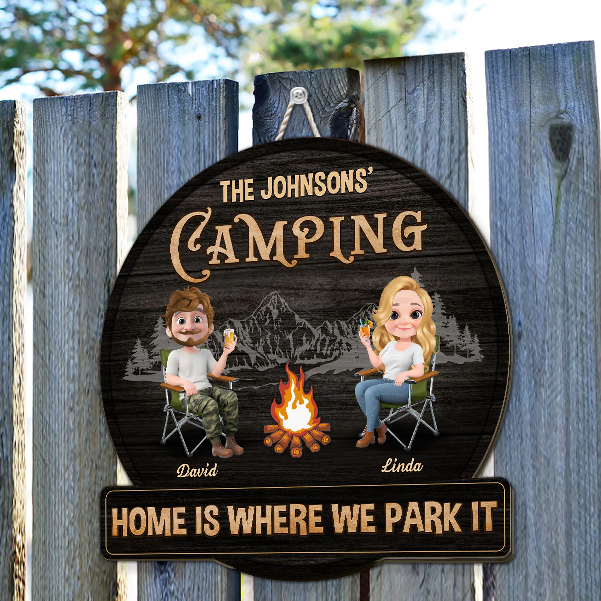 Husband And Wife Go Camping - Personalized Custom Wood Sign - Image 3