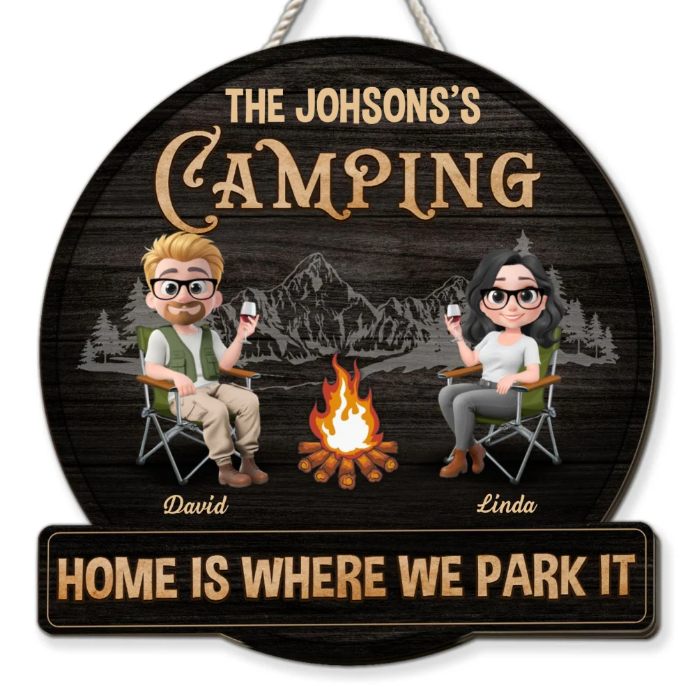 Husband And Wife Go Camping - Personalized Custom Wood Sign - Image 6