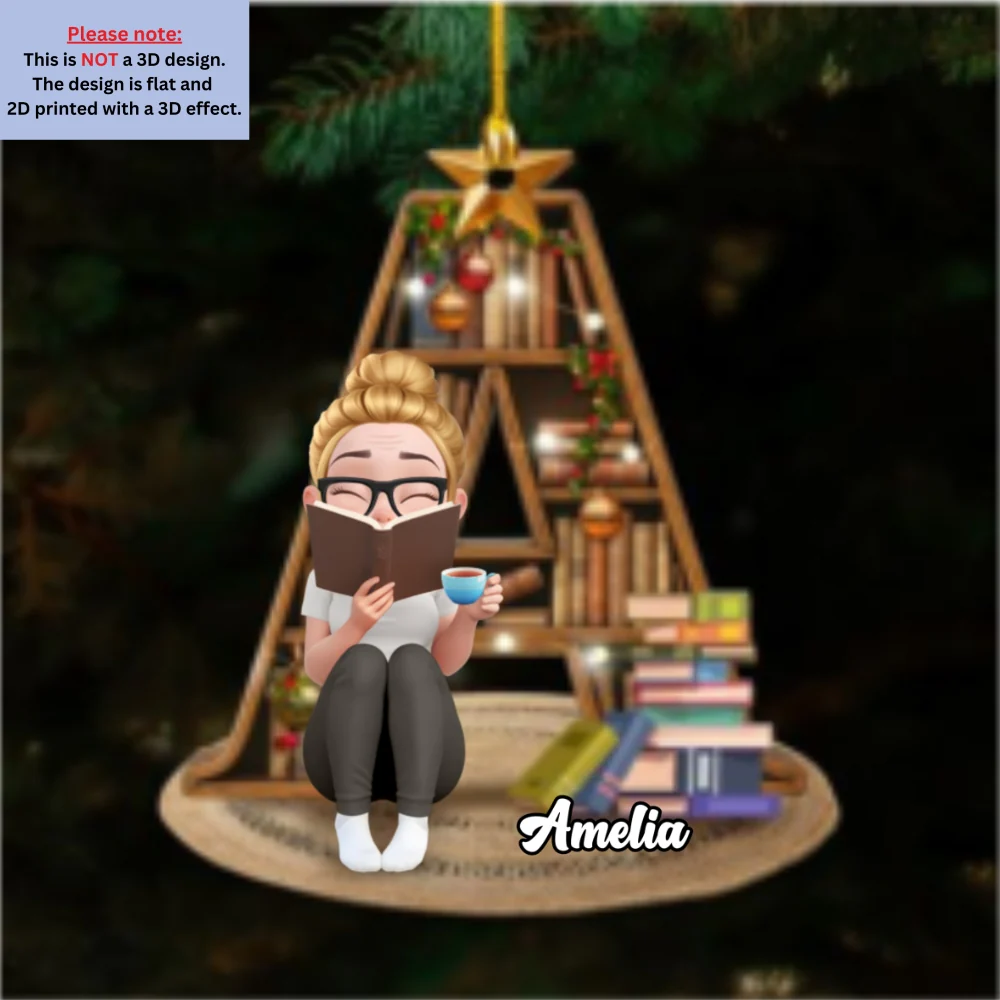 I Am A Bookaholic - Personalized Custom 3D Effect Wood Ornament - Image 5