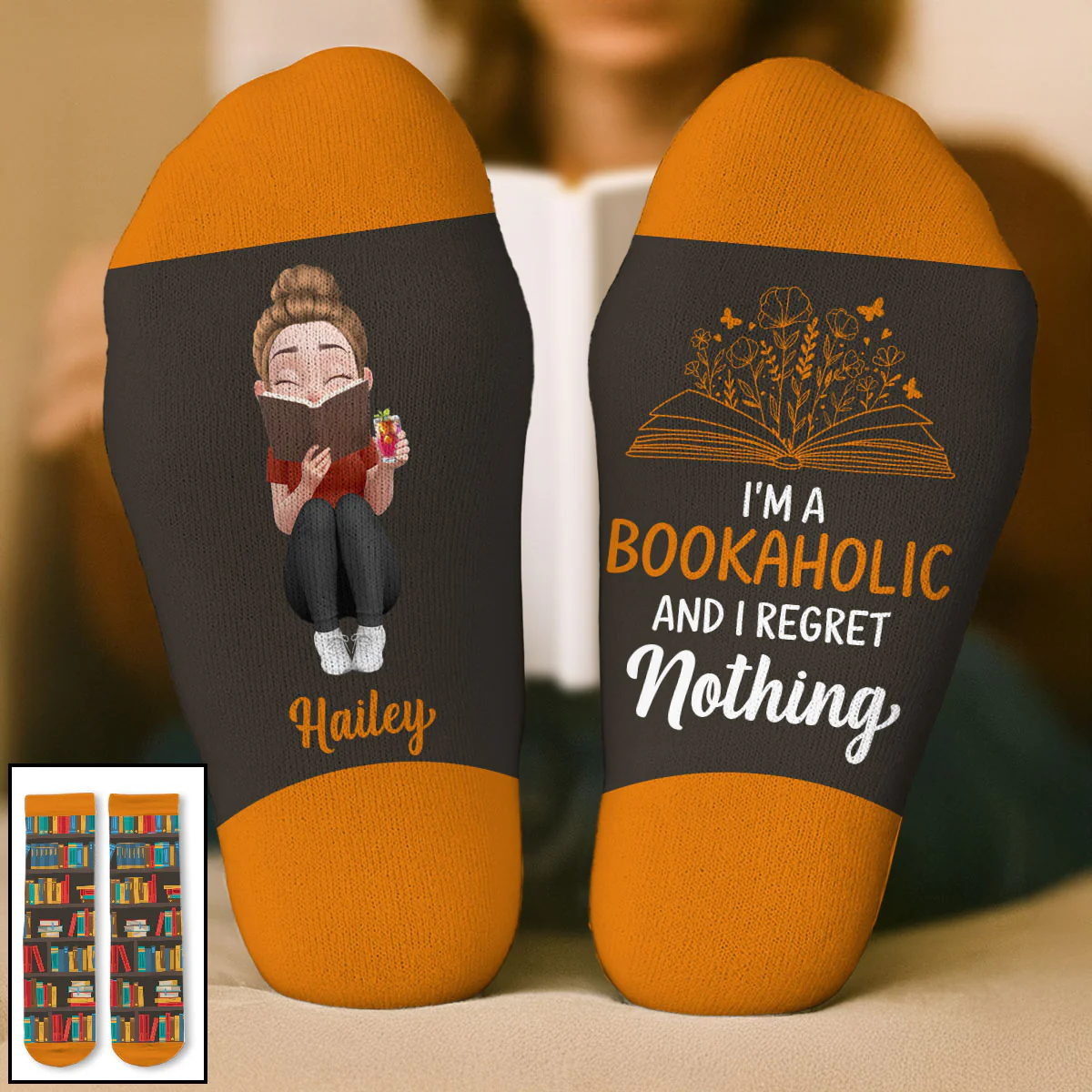 I Am A Bookaholic - Personalized Custom Crew Socks - Image 2