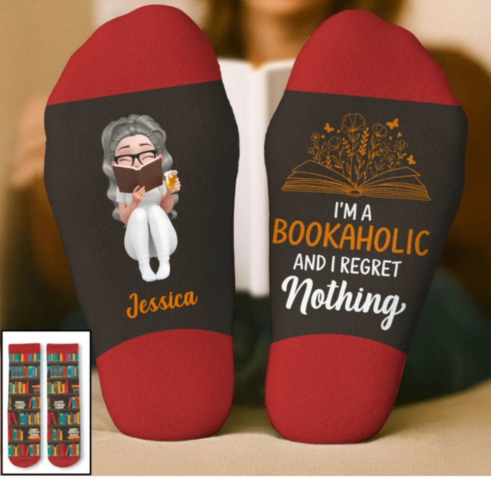I Am A Bookaholic - Personalized Custom Crew Socks - Image 9