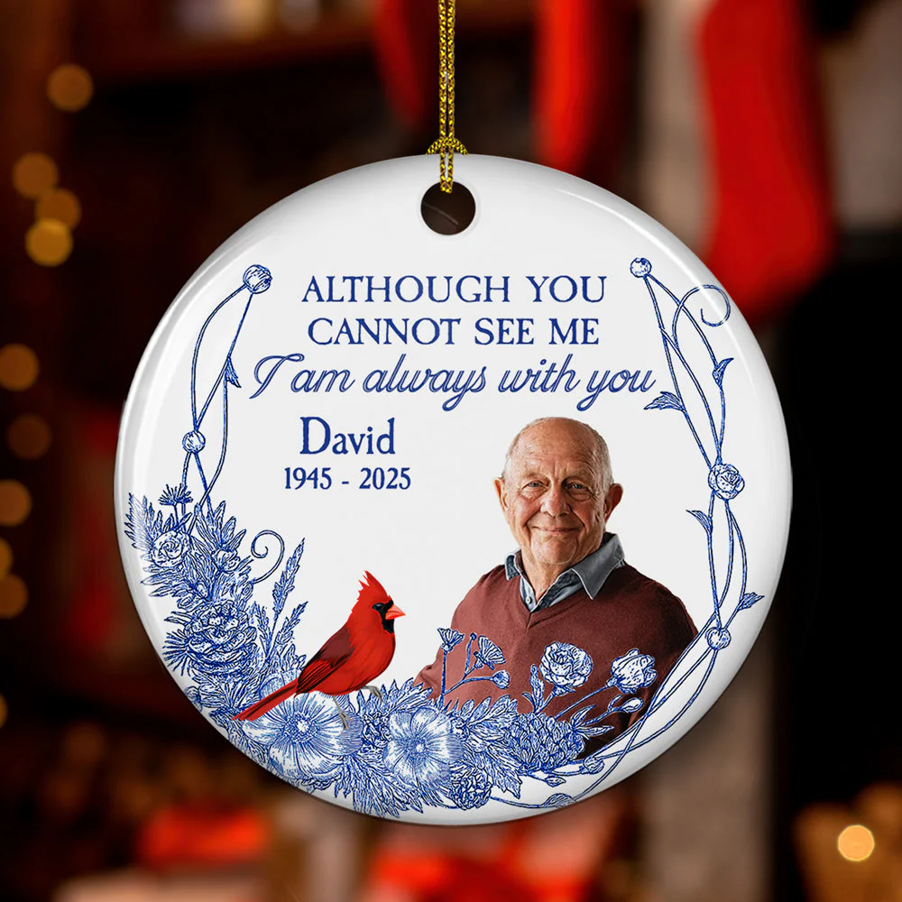 I Am Always With You Blue Toile - Personalized Custom Ceramic Ornament - Image 3