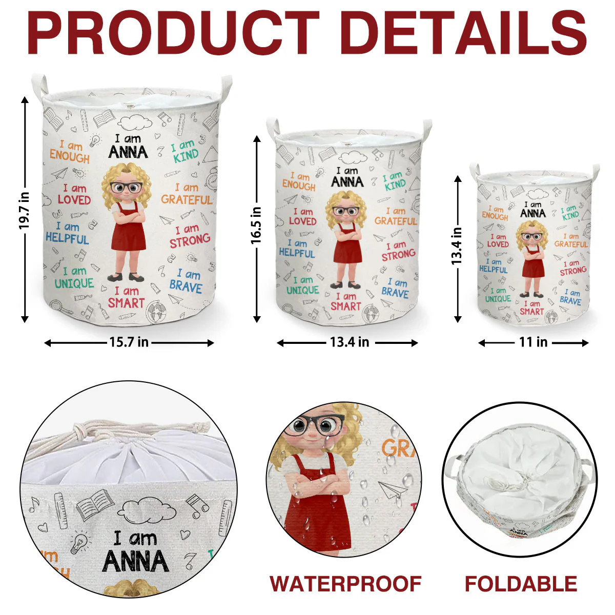 I Am Grateful - Personalized Custom Laundry Basket - Image 5