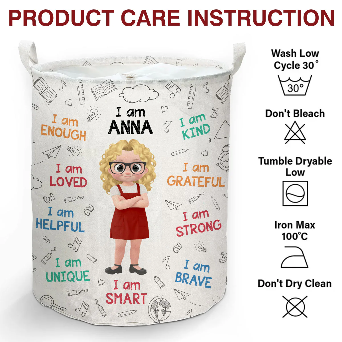 I Am Grateful - Personalized Custom Laundry Basket - Image 6