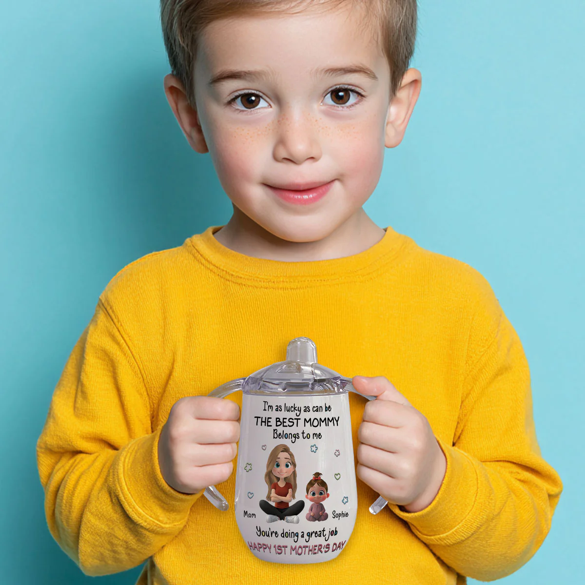 I Am Lucky - Personalized Custom Sippy Cup With Handles - Image 4