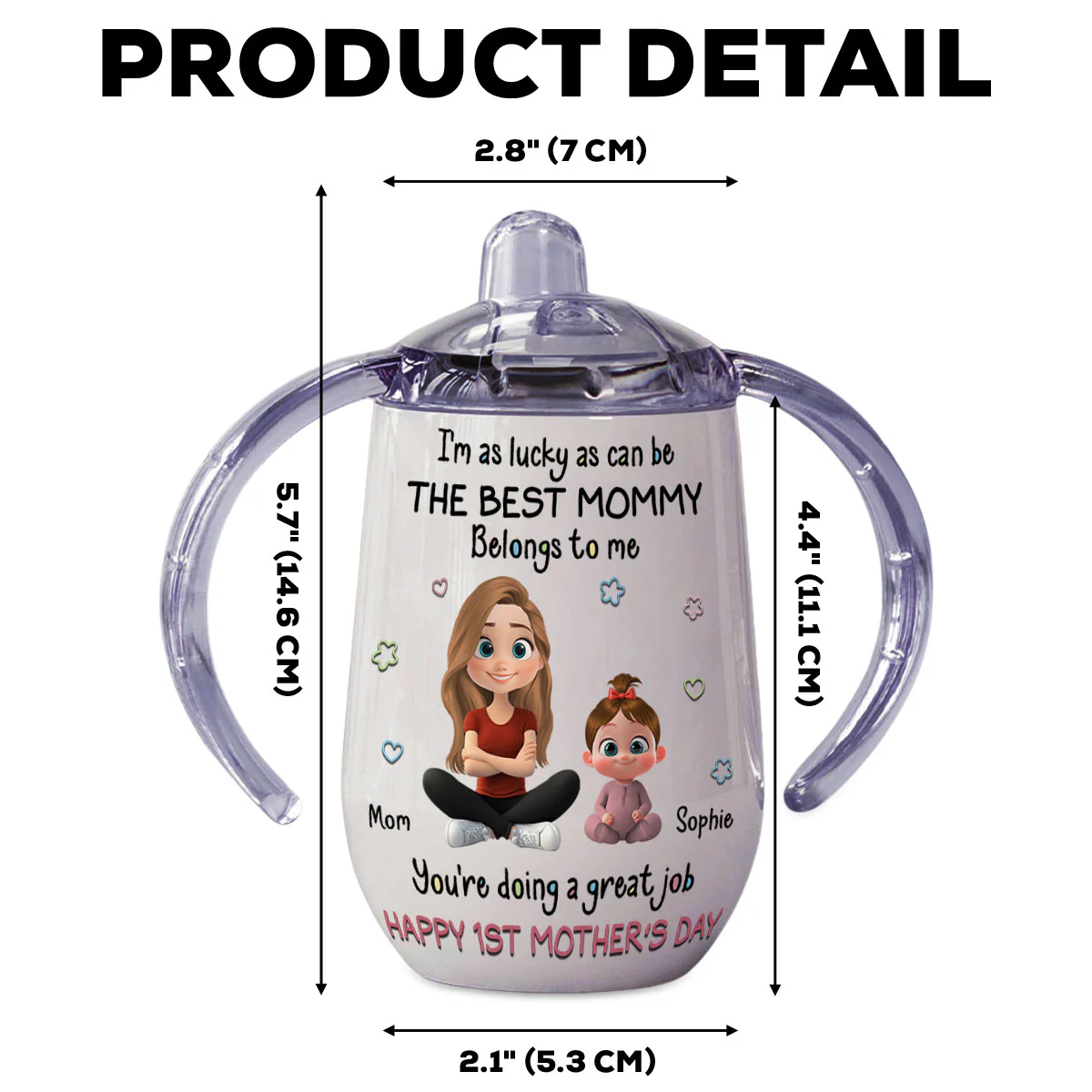 I Am Lucky - Personalized Custom Sippy Cup With Handles - Image 5