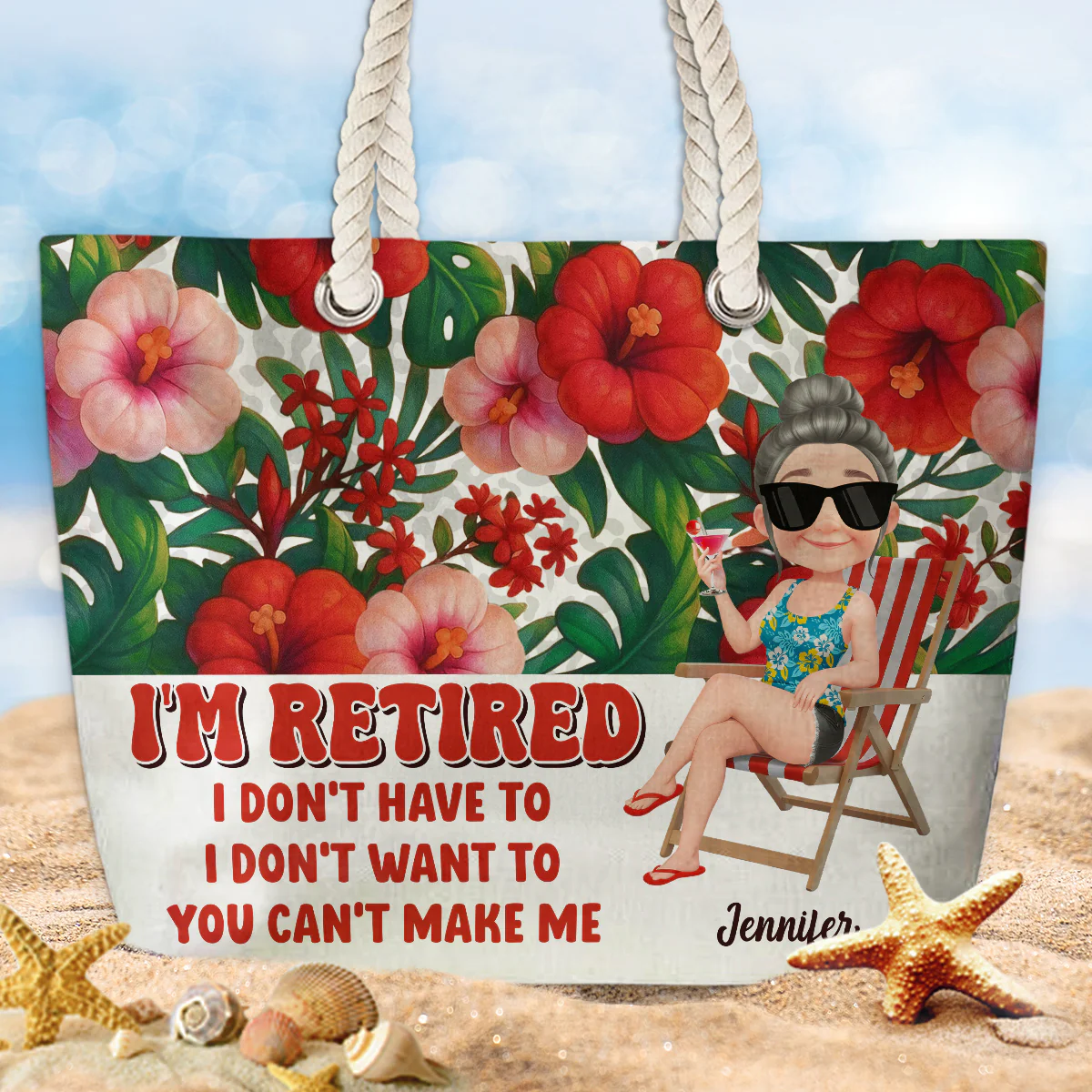 I Am Retired - Personalized Beach Bag - Image 2