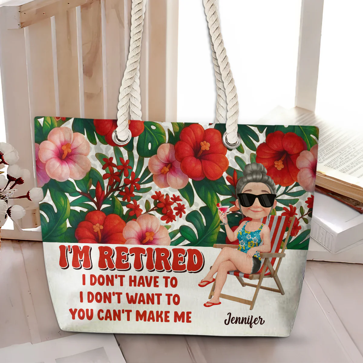 I Am Retired - Personalized Beach Bag - Image 3