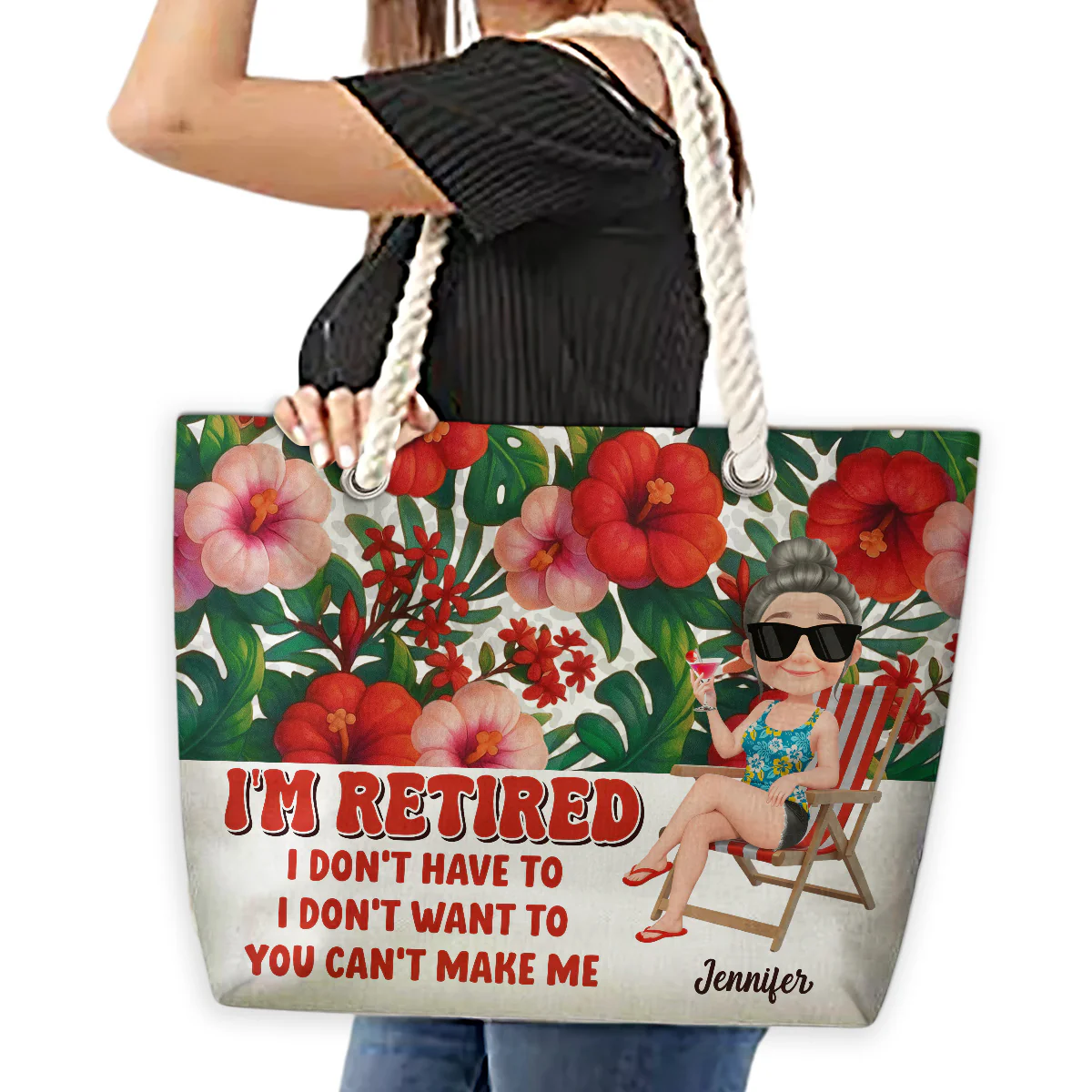 I Am Retired - Personalized Beach Bag - Image 5