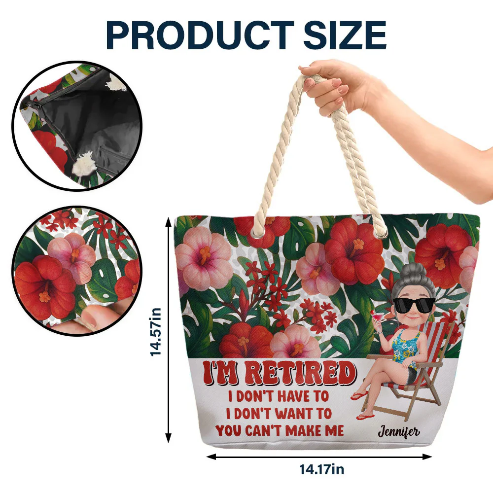 I Am Retired - Personalized Beach Bag - Image 6