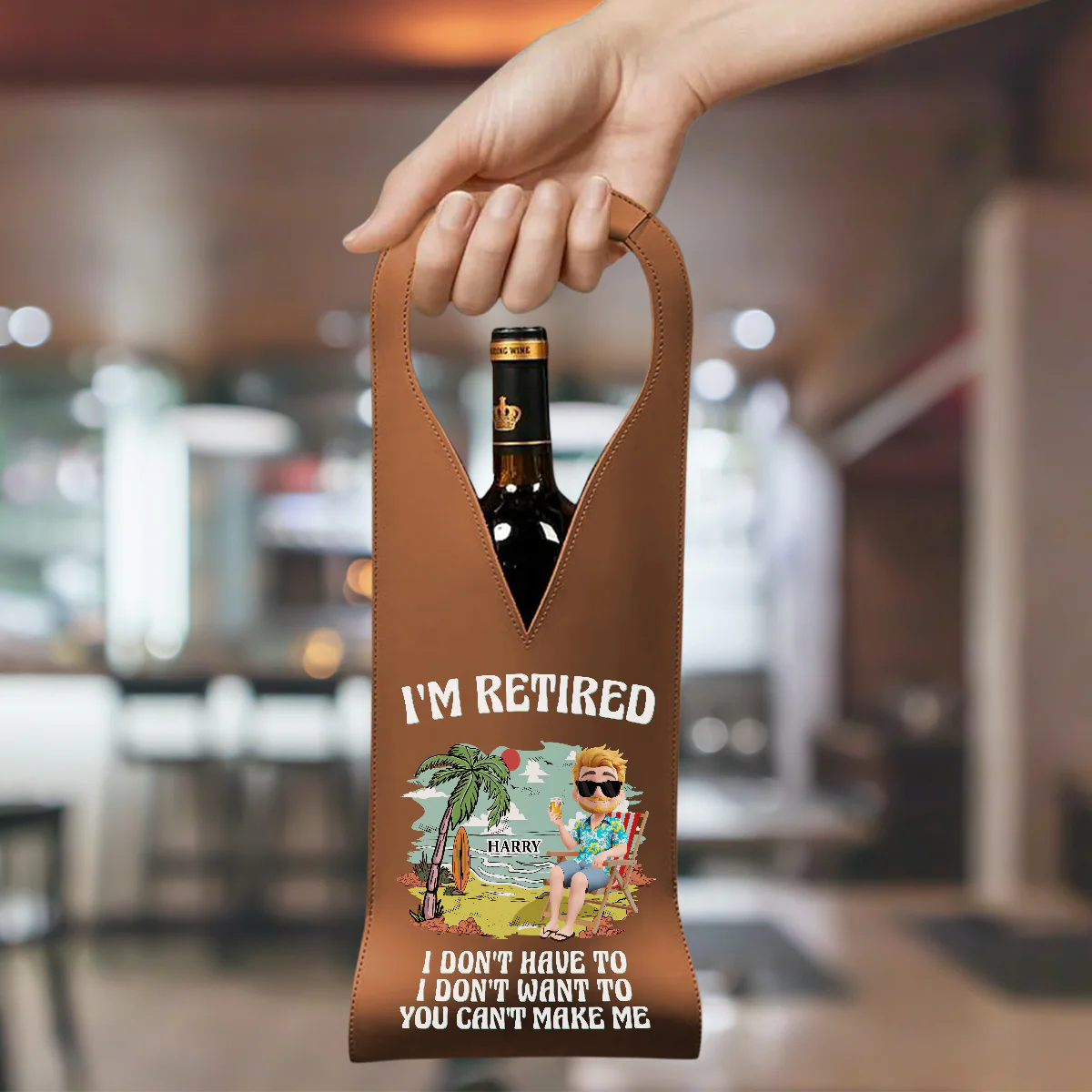 I Am Retired - Personalized Custom Leather Wine Bag - Image 2