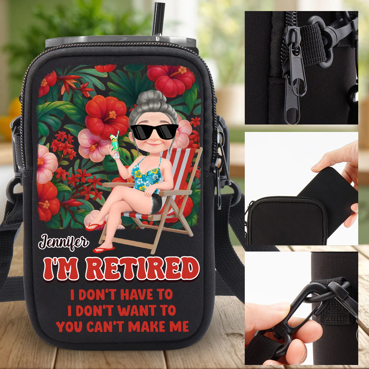 I Am Retired - Personalized Custom Water Bottle Carrier Bag - Image 2