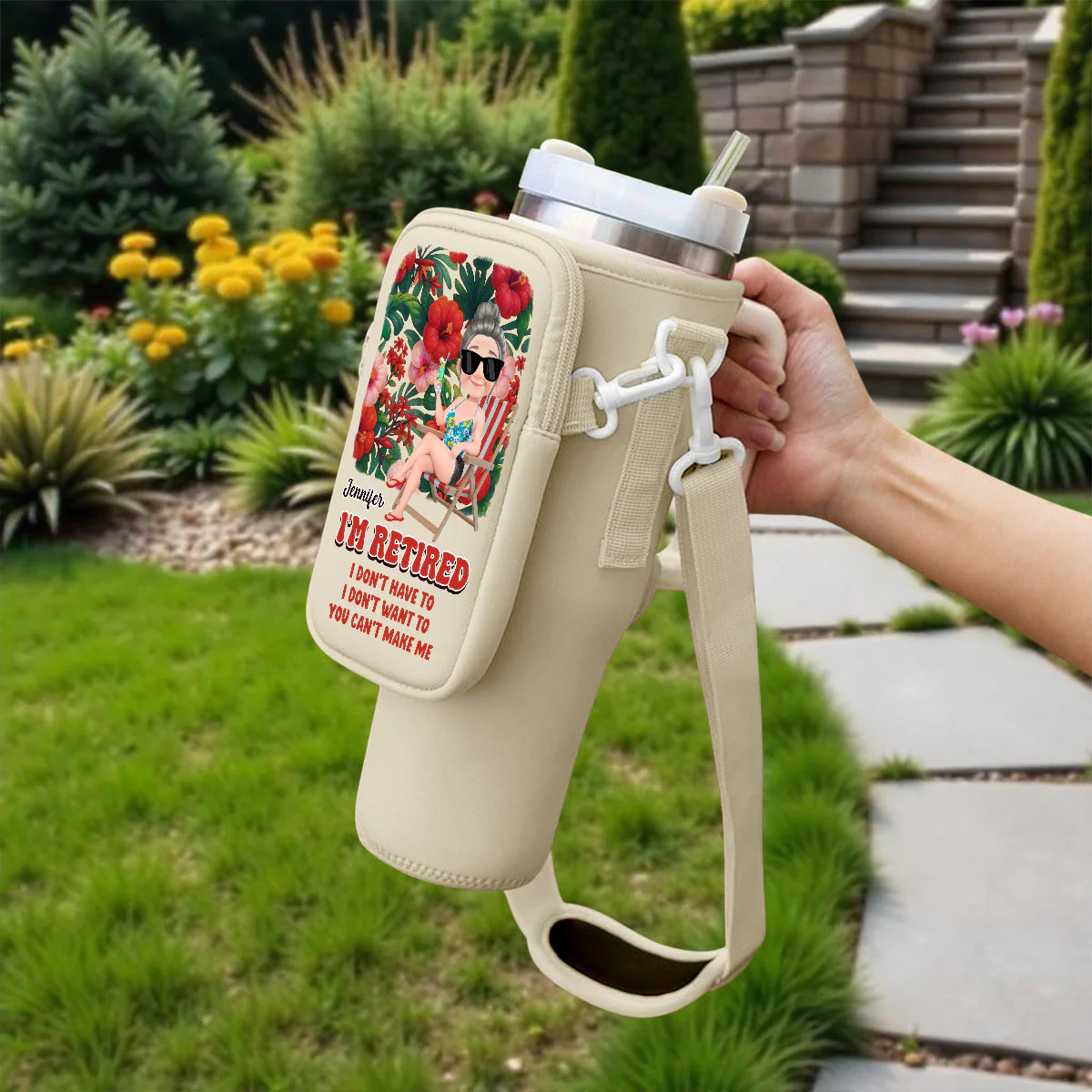 I Am Retired - Personalized Custom Water Bottle Carrier Bag - Image 5