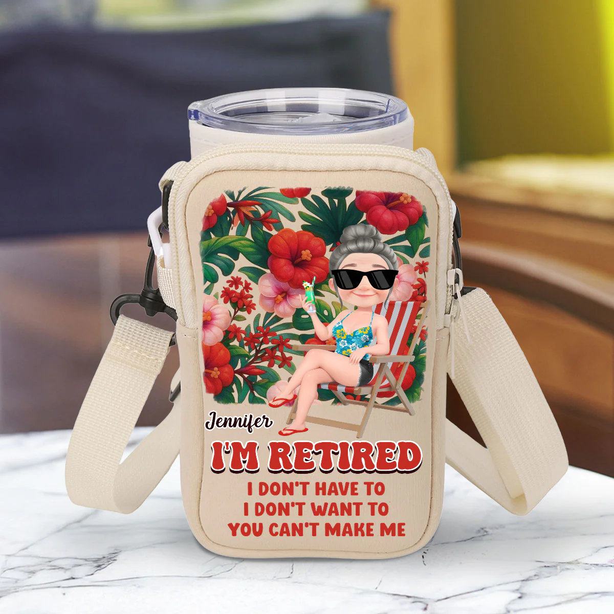 I Am Retired - Personalized Custom Water Bottle Carrier Bag - Image 7