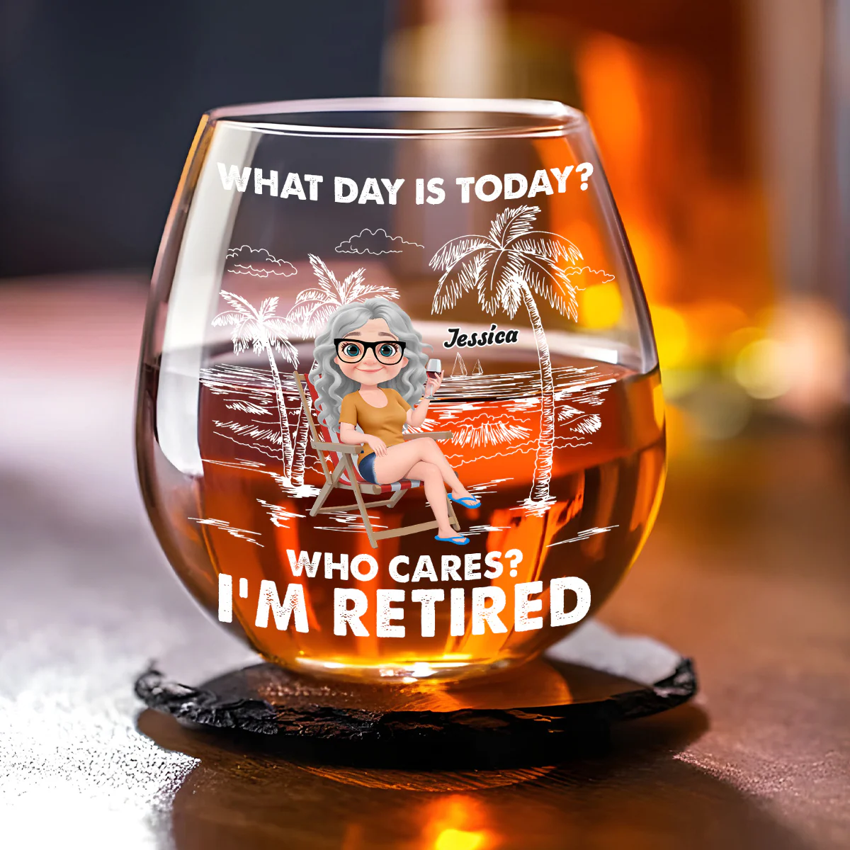 I Am Retired - Personalized Custom Wine Glass - Image 2