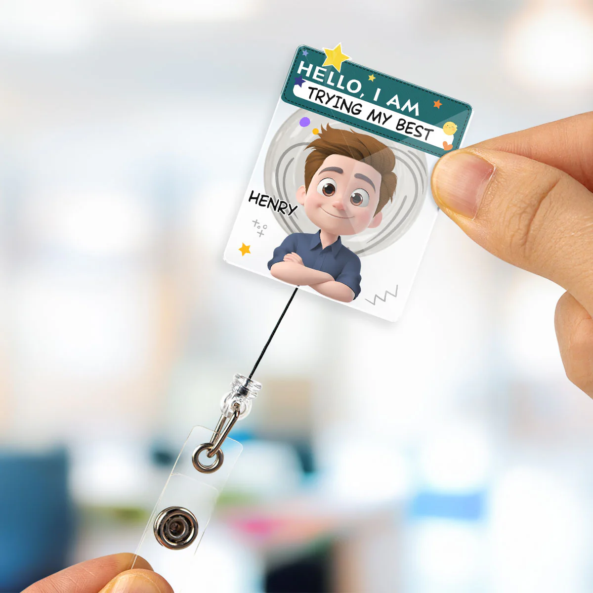 I Am Trying My Best Male - Personalized Custom Acrylic Badge Reel - Image 4