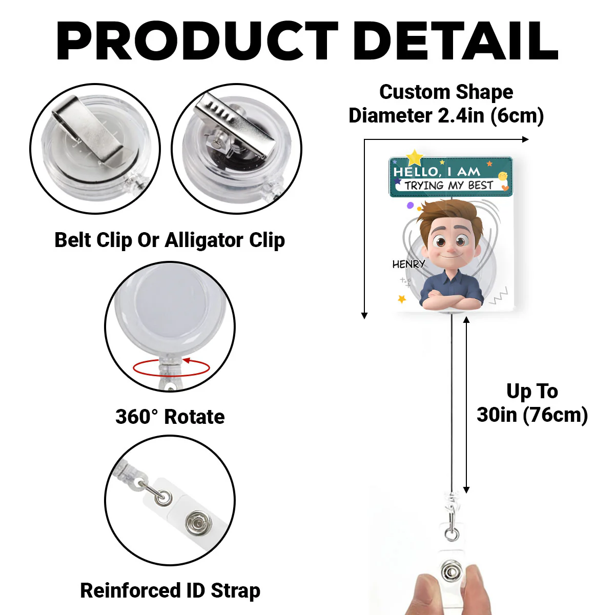 I Am Trying My Best Male - Personalized Custom Acrylic Badge Reel - Image 7