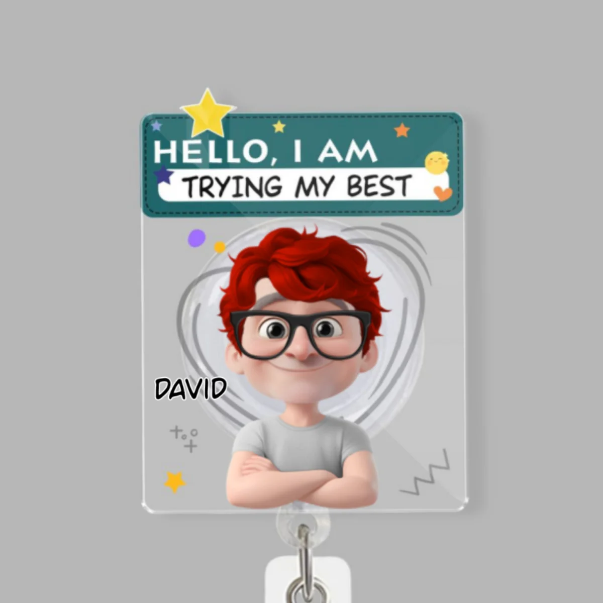 I Am Trying My Best Male - Personalized Custom Acrylic Badge Reel - Image 9