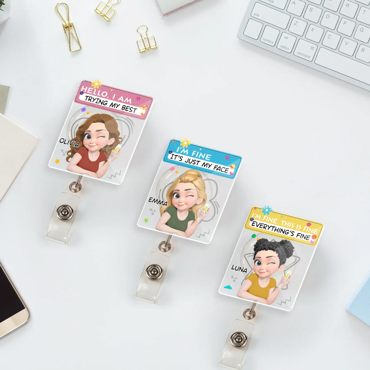 I Am Trying My Best - Personalized Custom Acrylic Badge Reel - Image 3