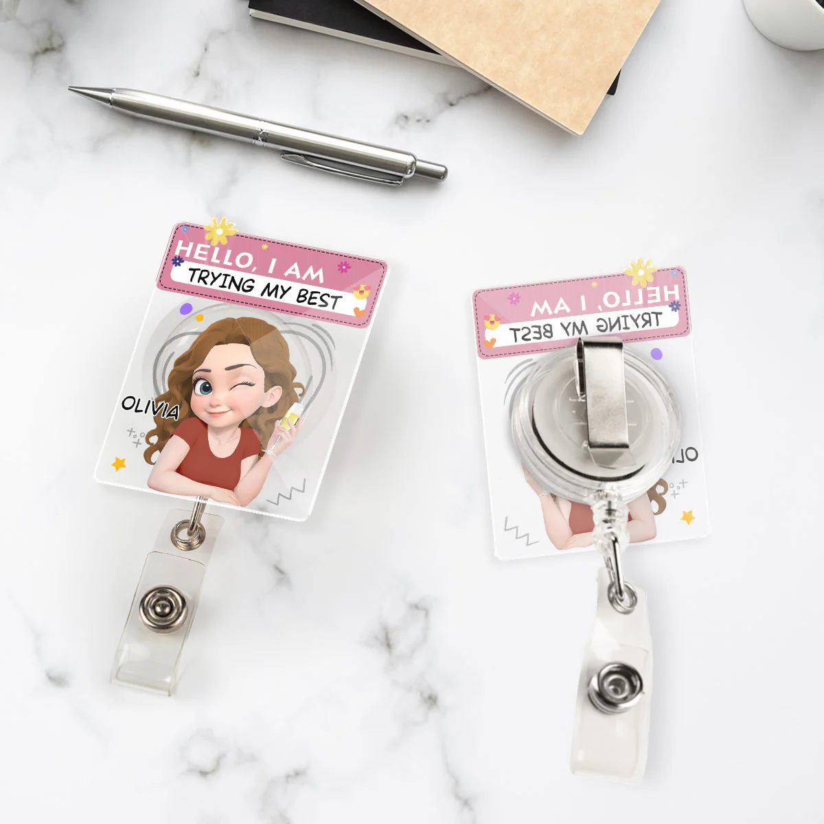 I Am Trying My Best - Personalized Custom Acrylic Badge Reel - Image 4