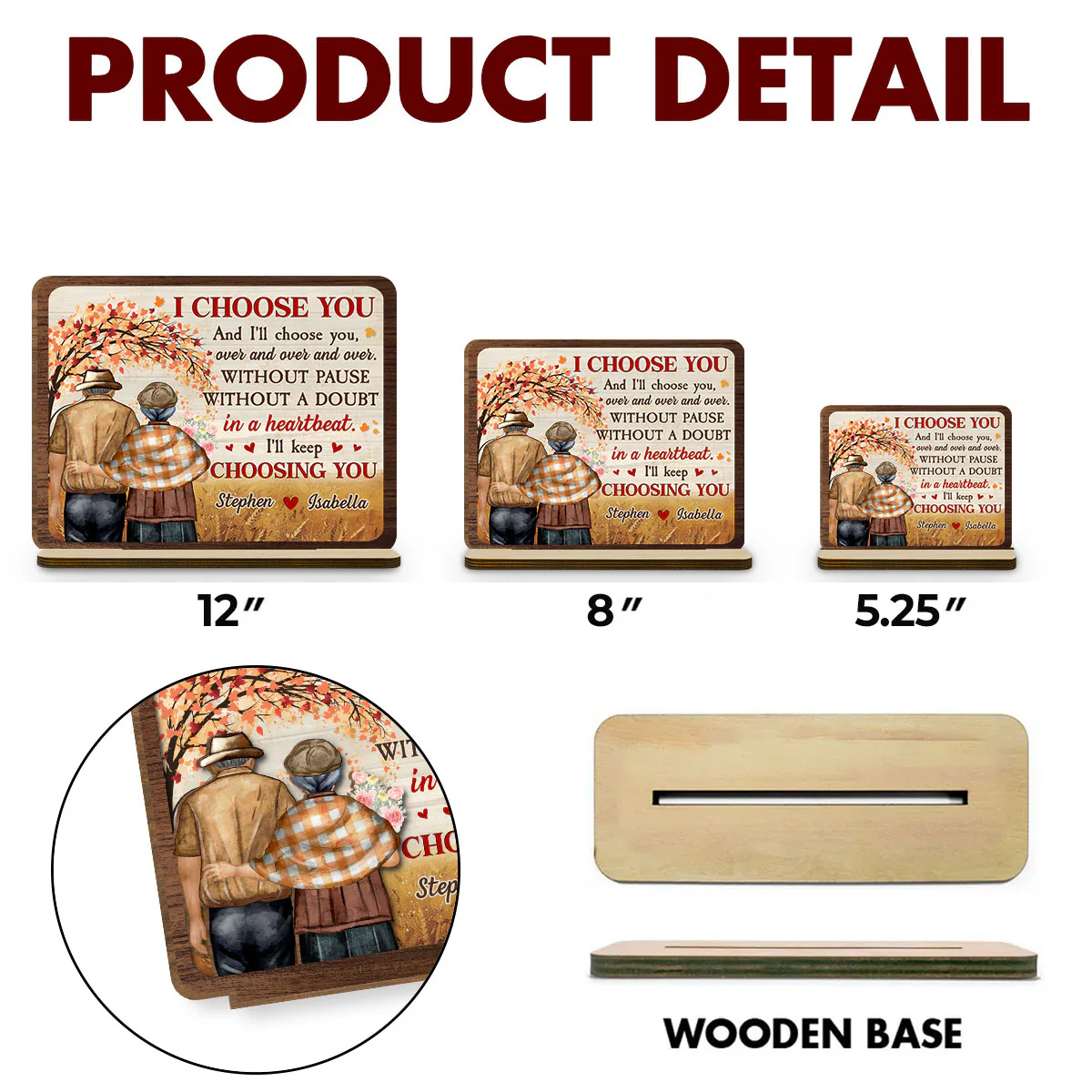 I Choose You - Personalized Custom 2-Layer Wood Plaque With Flat Base - Image 6