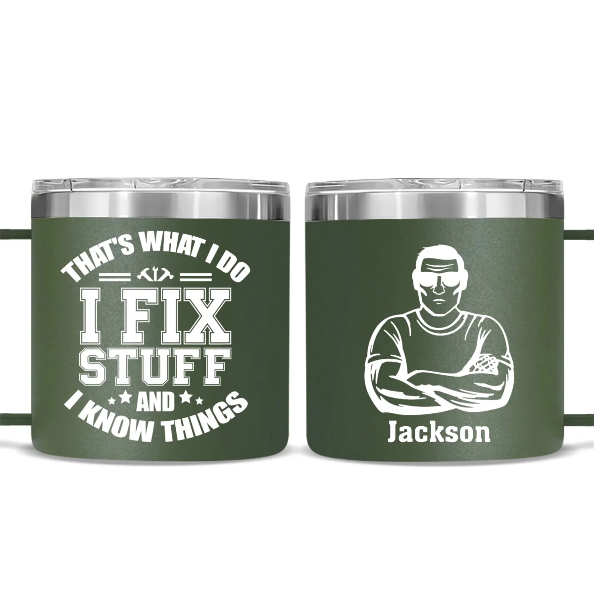 I Fix Stuff And I Know Things - Personalized Custom 14oz Stainless Steel Tumbler With Handle - Image 6