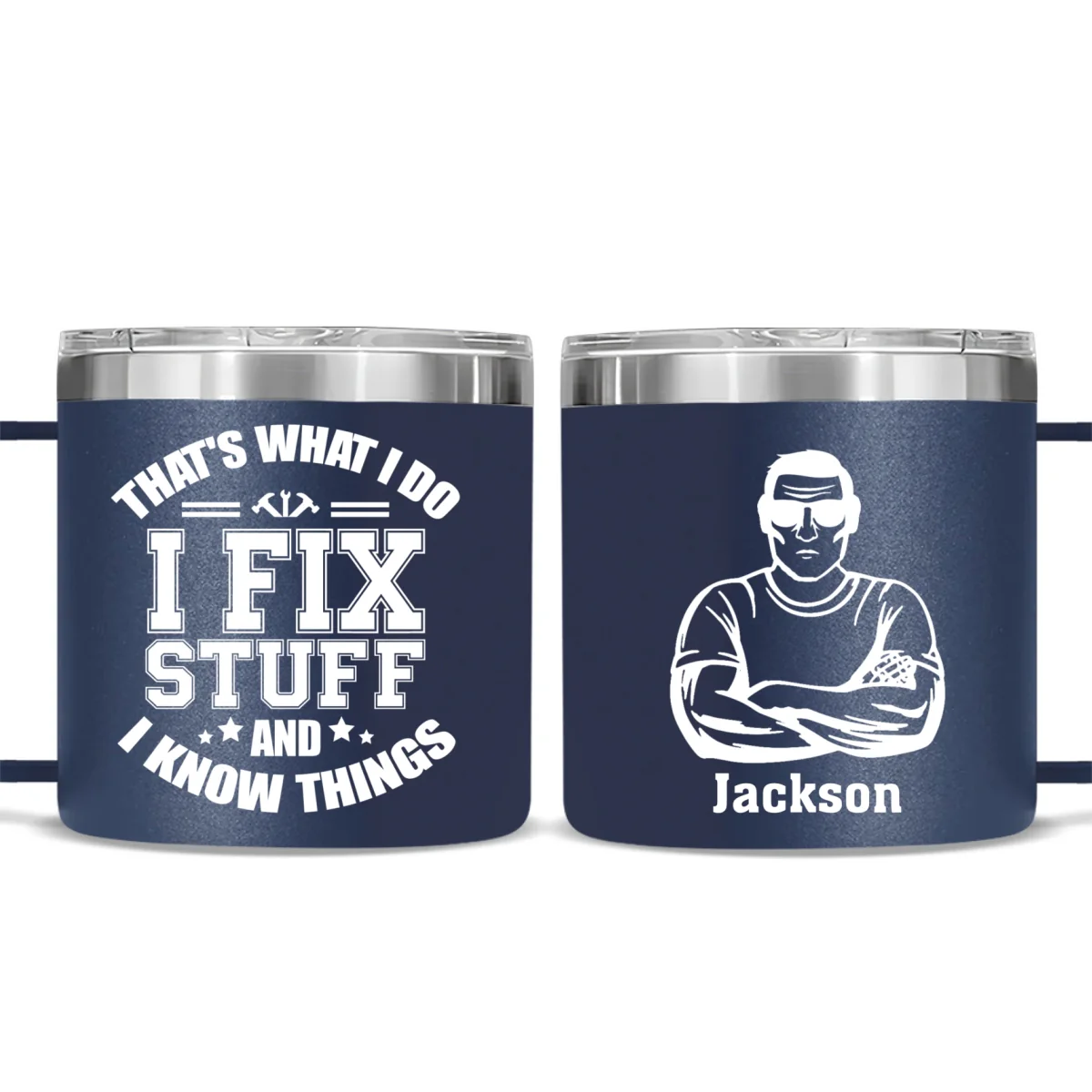 I Fix Stuff And I Know Things - Personalized Custom 14oz Stainless Steel Tumbler With Handle - Image 8