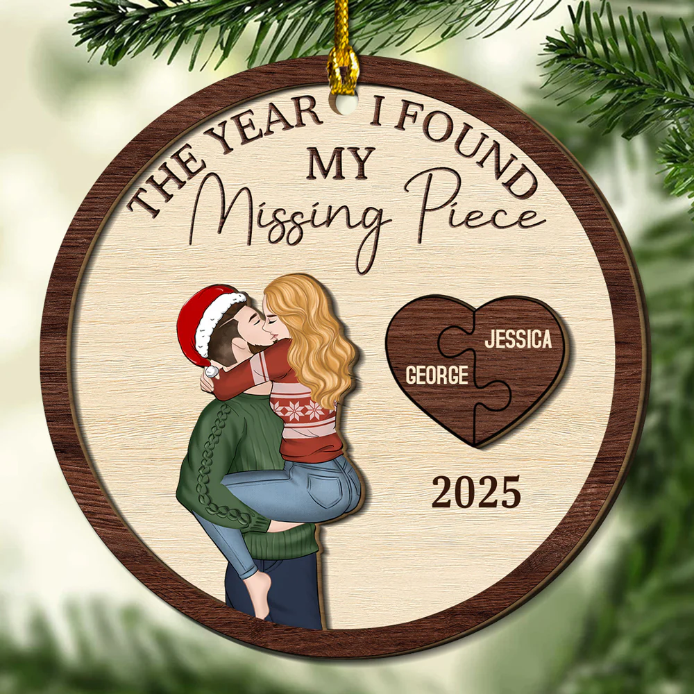 I Found My Missing Piece - Personalized Custom Freeshape 2-Layered Wood Ornament - Image 2