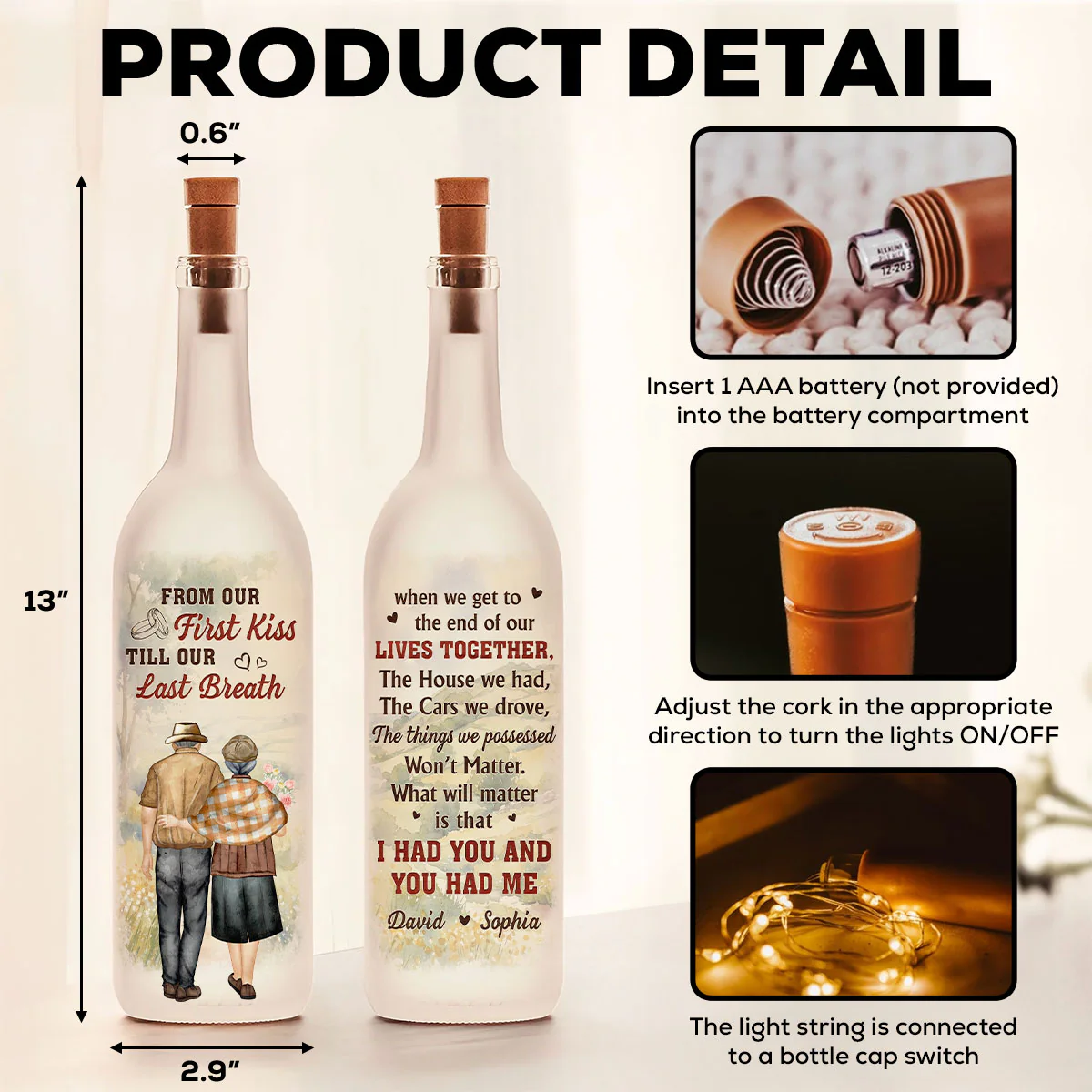 I Had You And You Had Me Husband Wife - Personalized Custom Bottle Lamp - Image 6