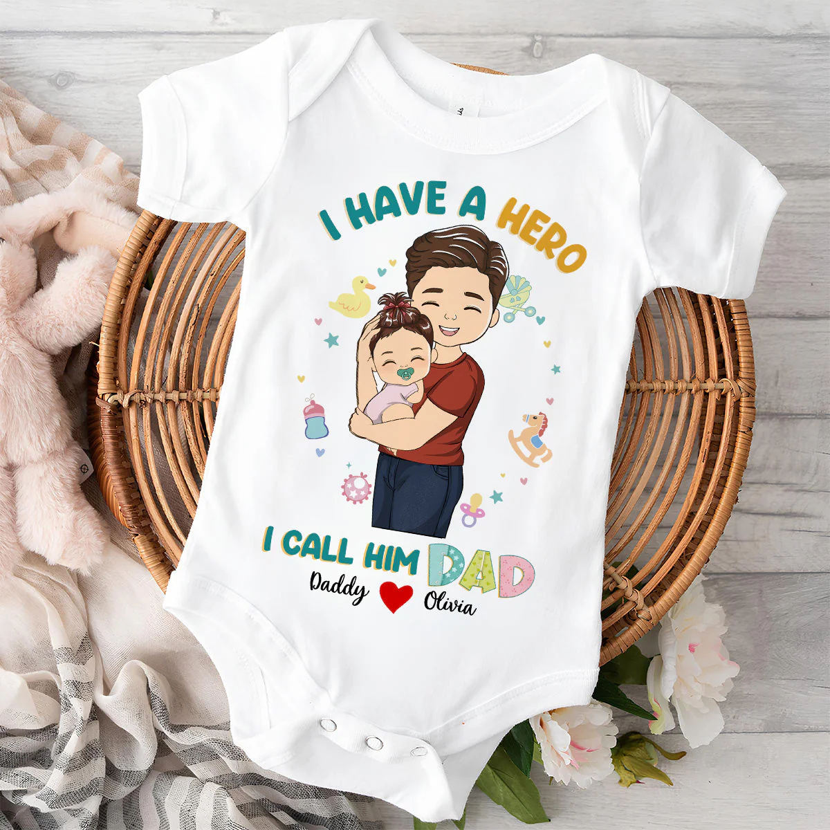 I Have A Hero I Call Him Dad - Personalized Custom Baby Onesie - Image 2