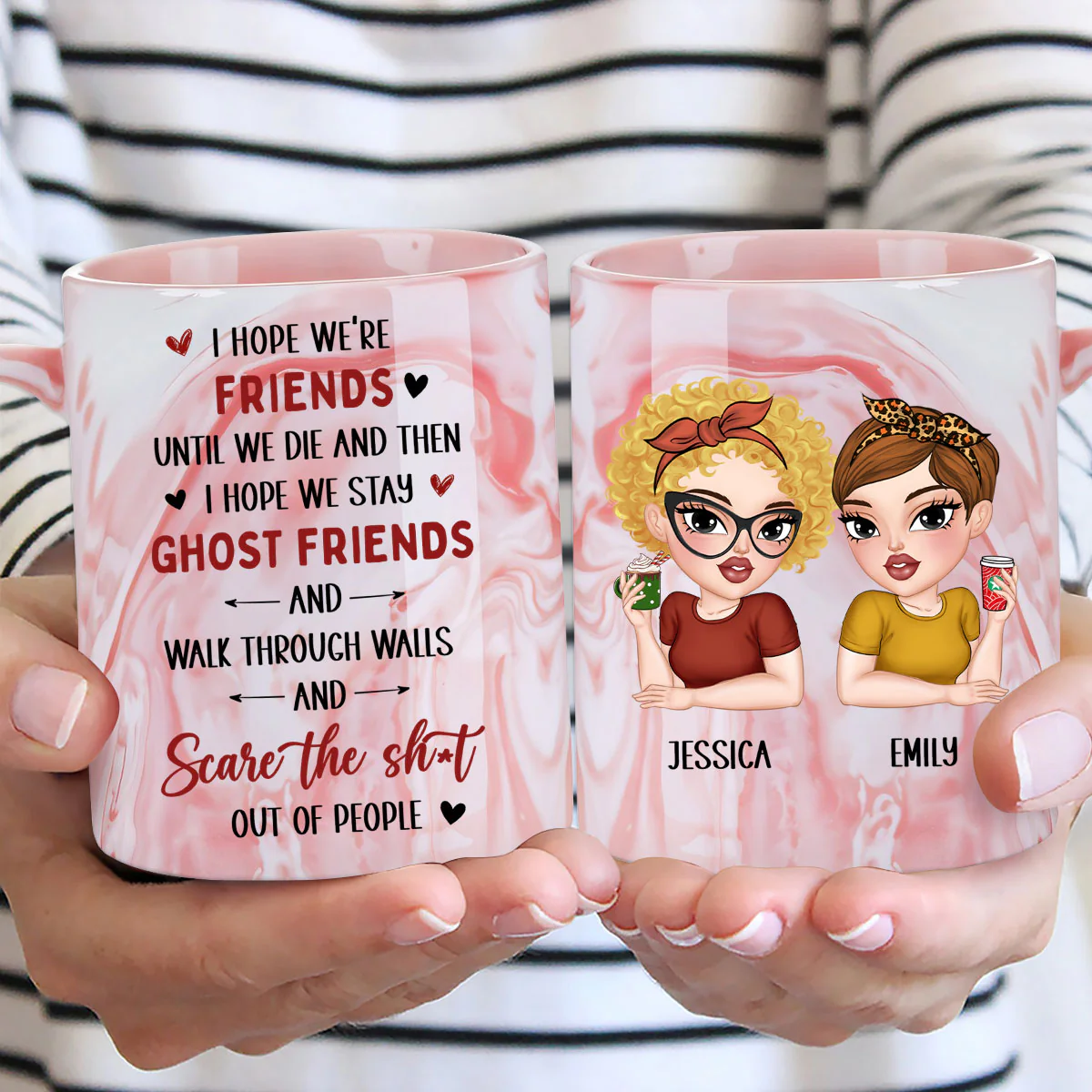 I Hope We Stay Ghost Friends - Personalized Custom Pink Marble Mug - Image 2