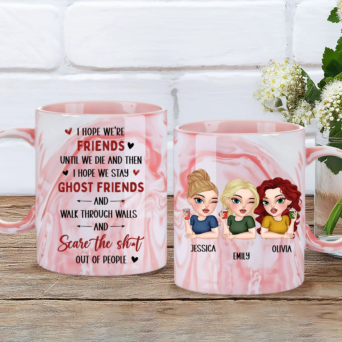 I Hope We Stay Ghost Friends - Personalized Custom Pink Marble Mug - Image 5