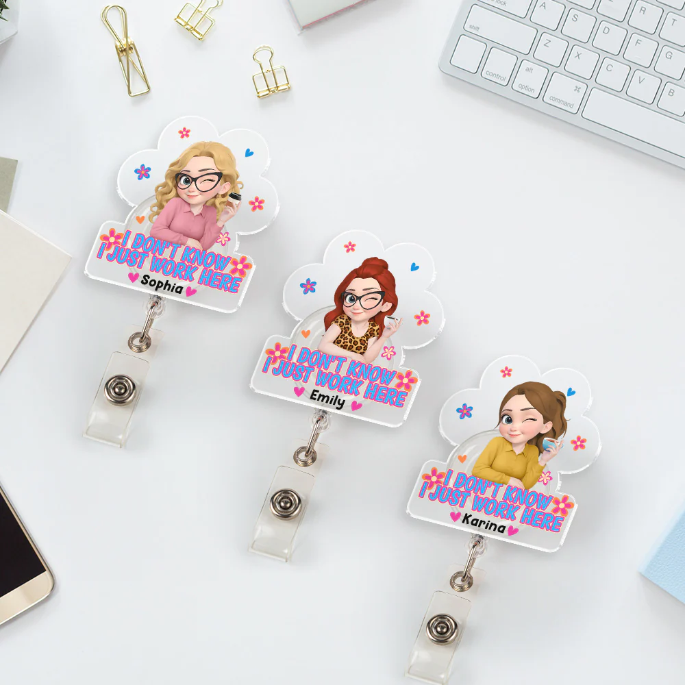 I Just Work Here - Personalized Custom Acrylic Badge Reel - Image 3