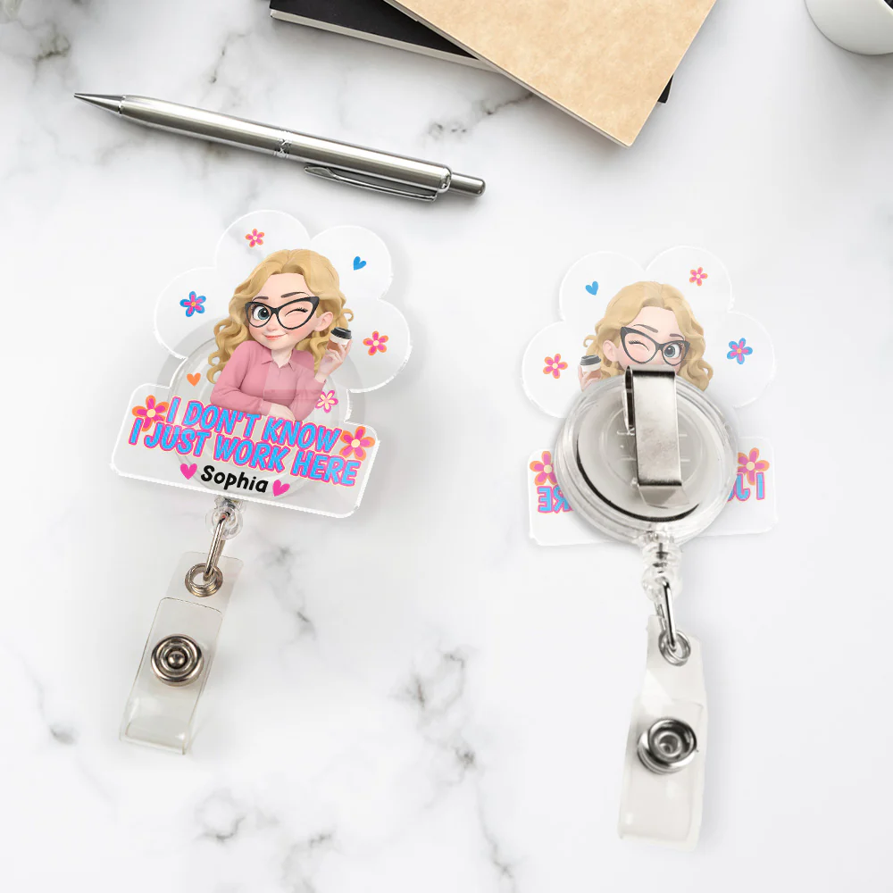 I Just Work Here - Personalized Custom Acrylic Badge Reel - Image 4