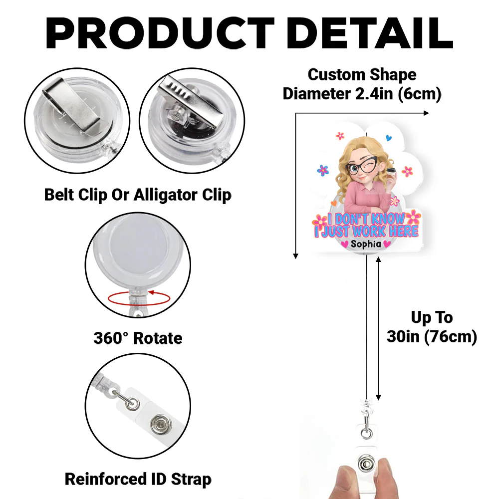 I Just Work Here - Personalized Custom Acrylic Badge Reel - Image 5