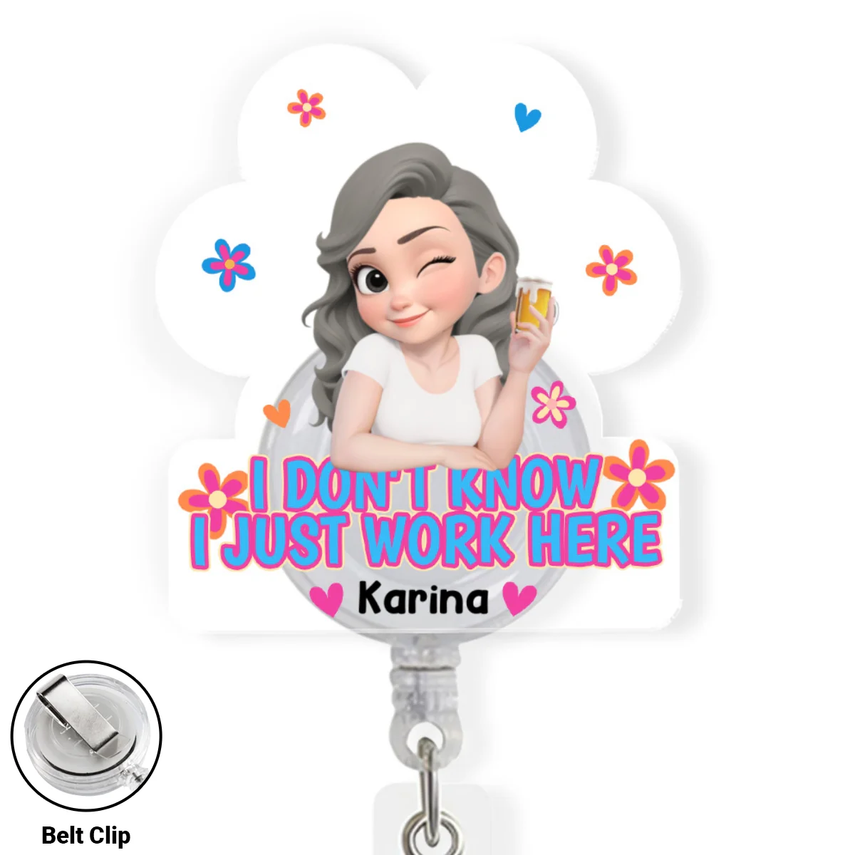 I Just Work Here - Personalized Custom Acrylic Badge Reel - Image 7