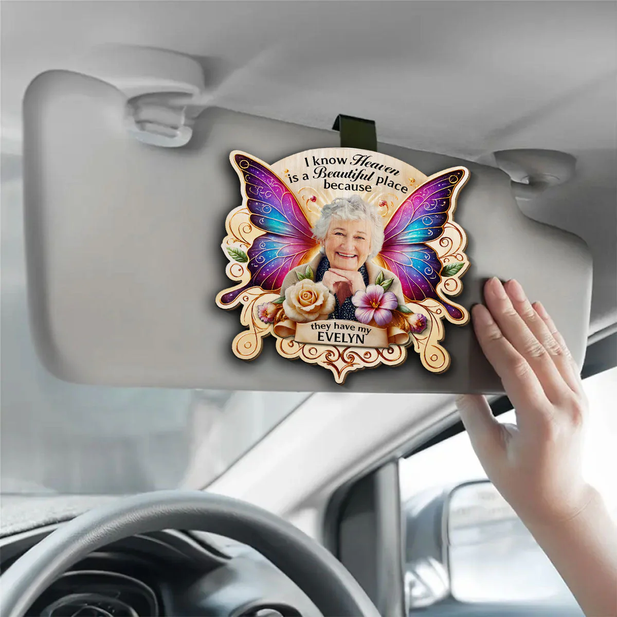 I Know Heaven Is A Beautiful - Personalized Custom Car Visor Clip - Image 3