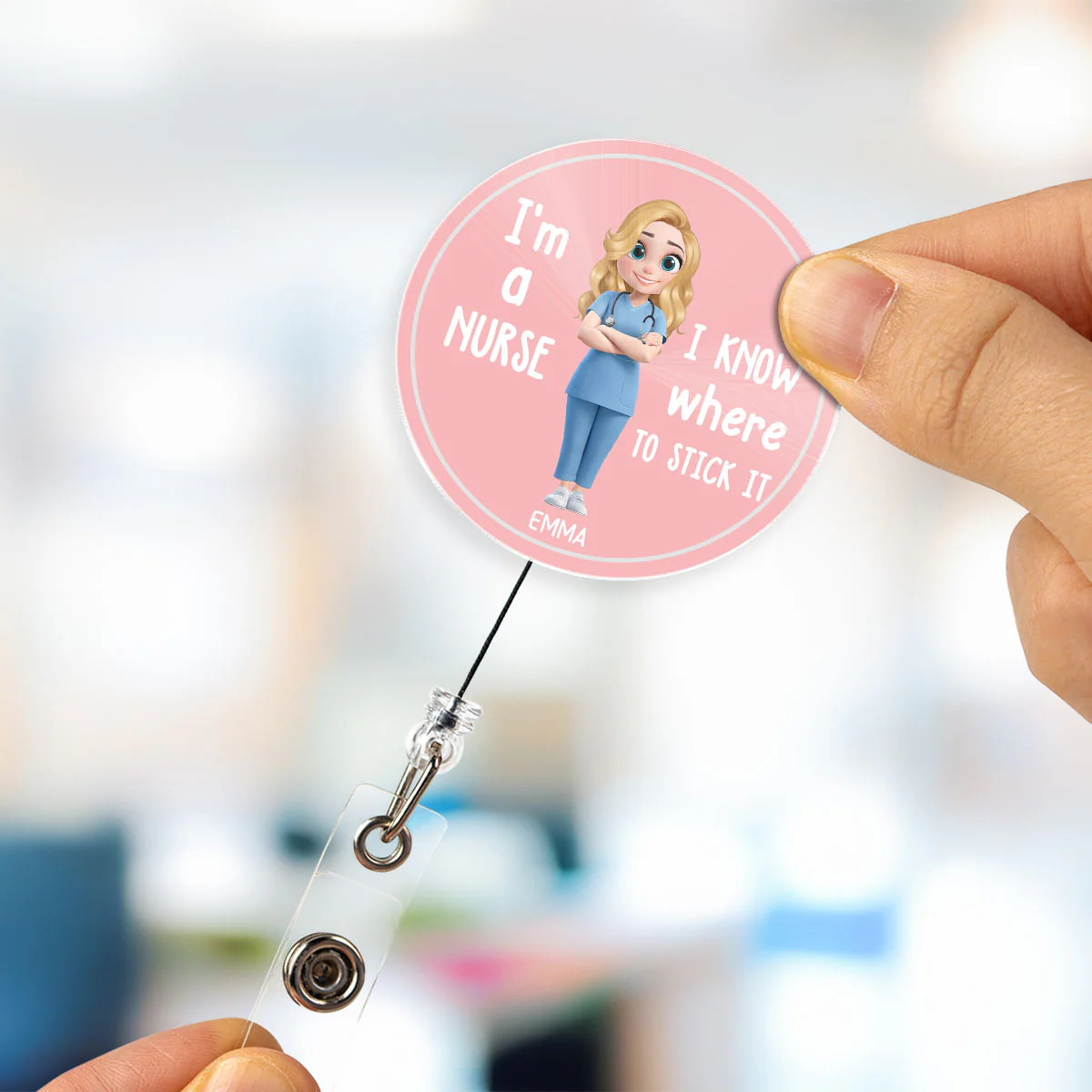 I Know Where To Stick It - Personalized Custom Acrylic Badge Reel - Image 3
