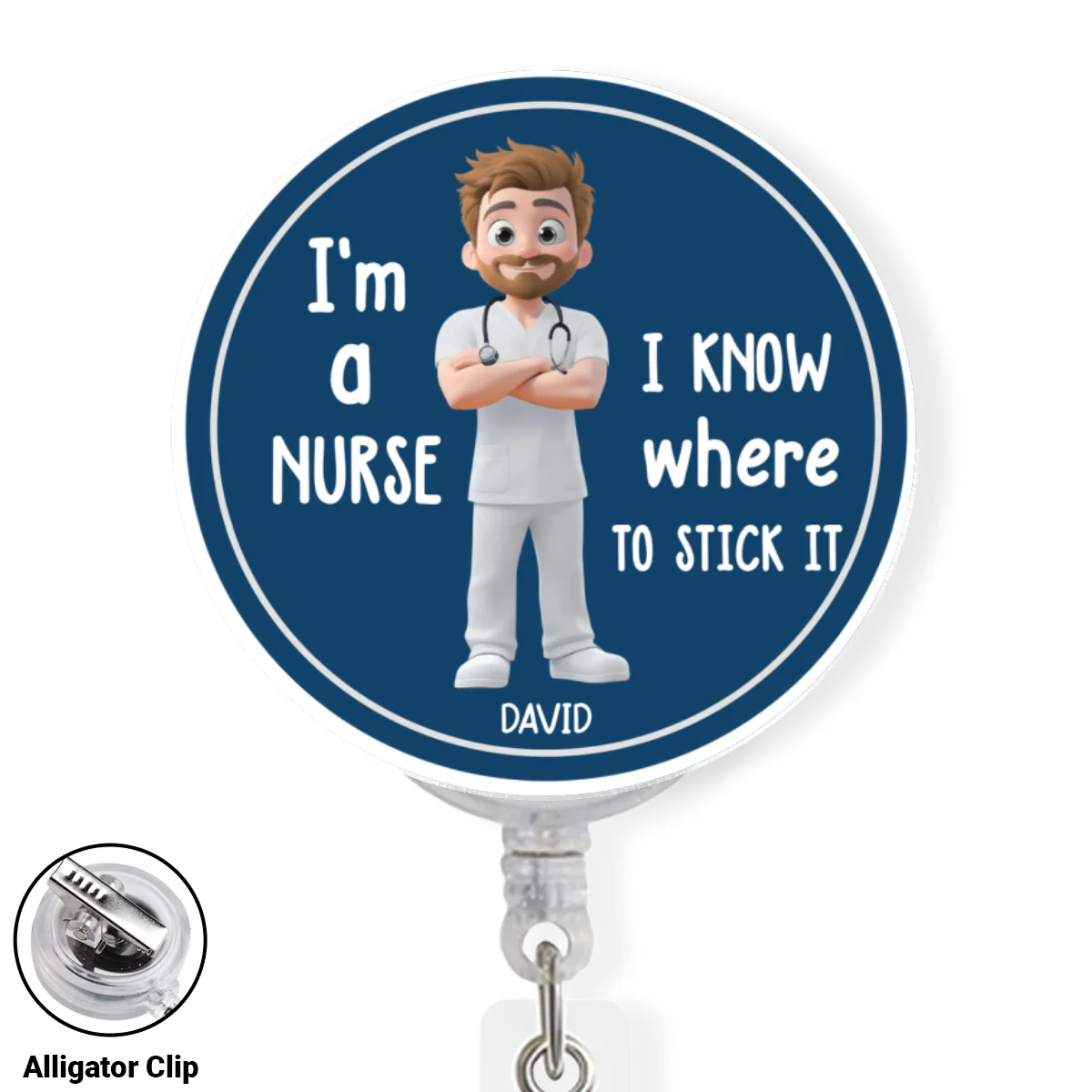 I Know Where To Stick It - Personalized Custom Acrylic Badge Reel - Image 8
