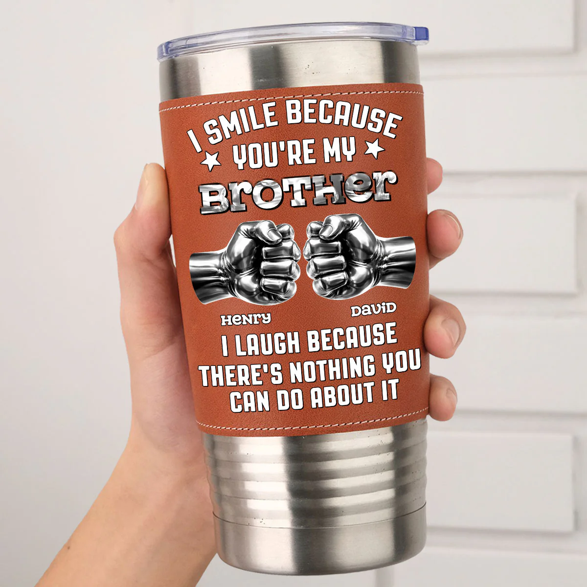 I Laugh - Personalized Custom Leather Tumbler - Image 5