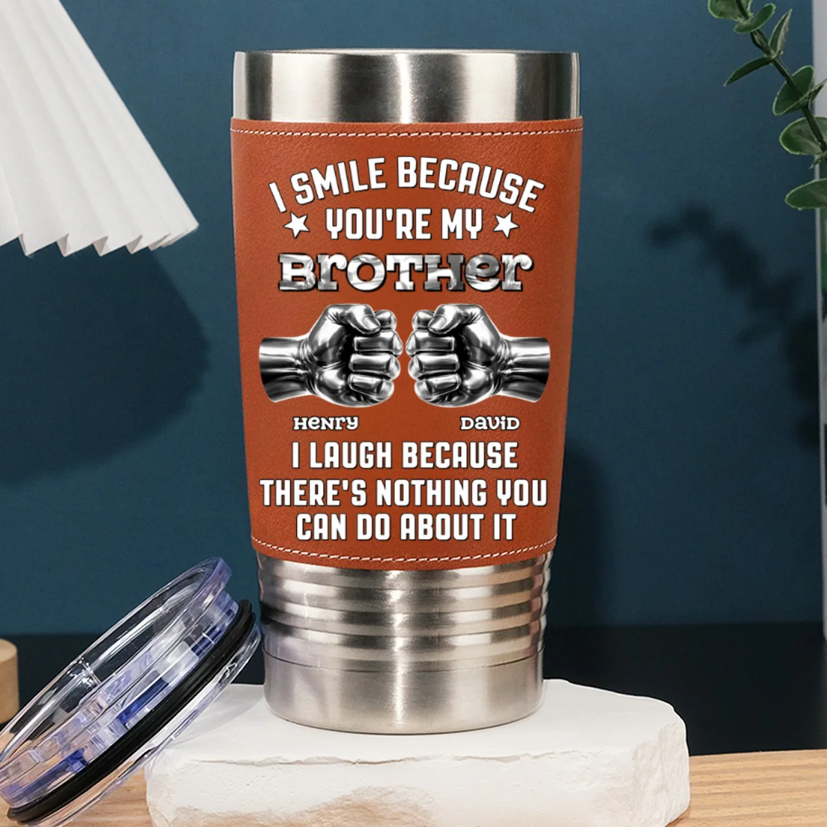 I Laugh - Personalized Custom Leather Tumbler - Image 6