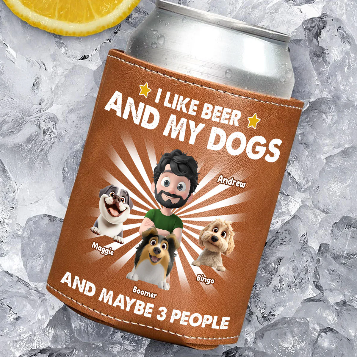 I Like Beer - Personalized Custom Leather Can Cooler Holder - Image 3