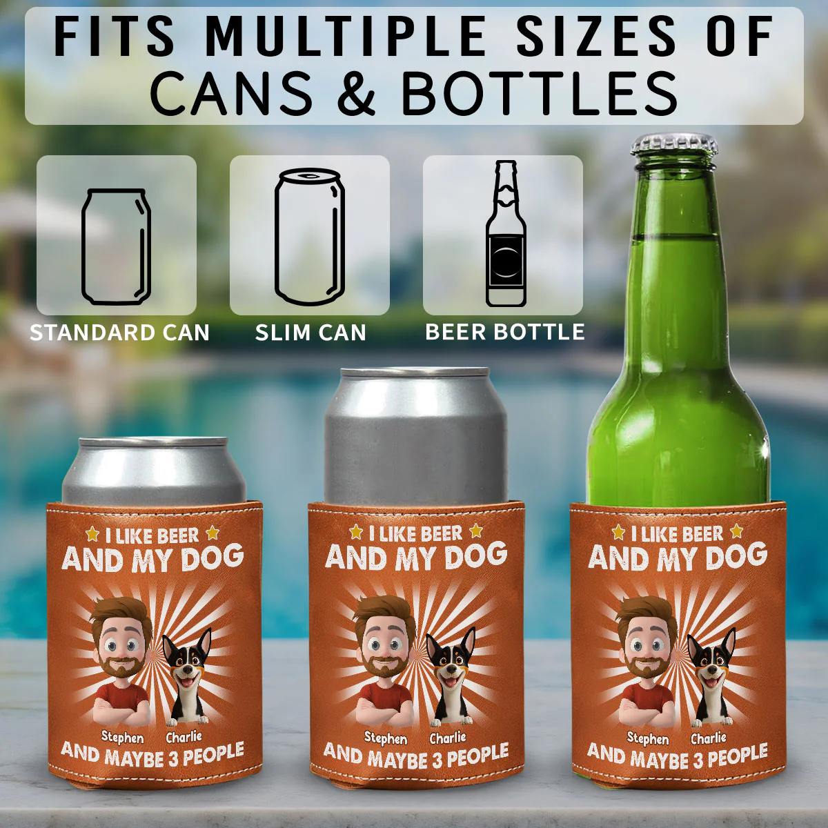 I Like Beer - Personalized Custom Leather Can Cooler Holder - Image 5