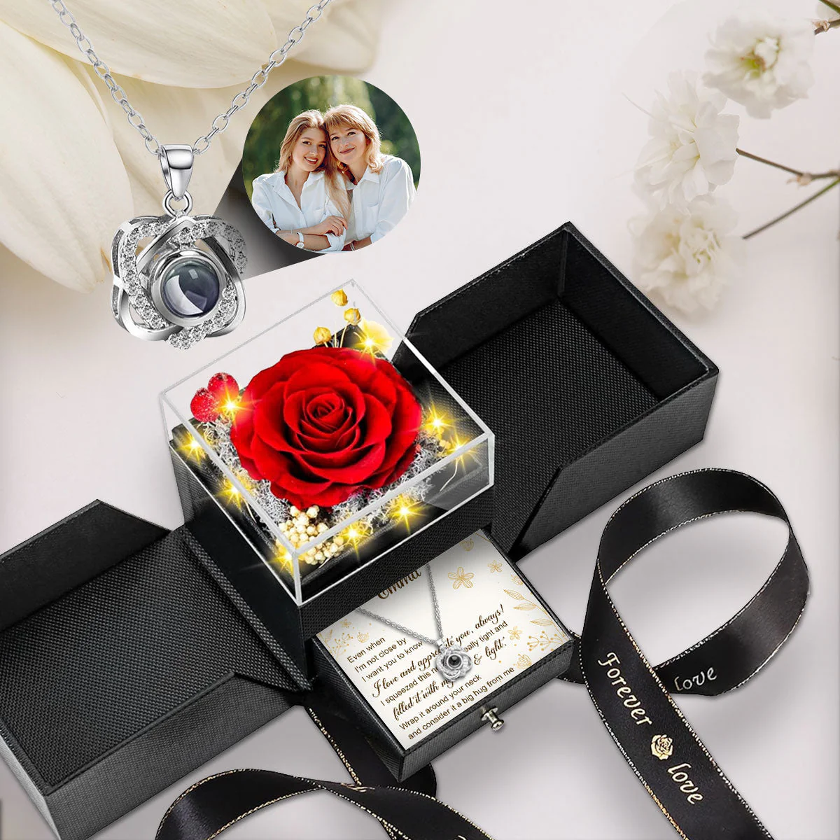 I Love And Appreciate You - Personalized Custom Preserved Rose With Projection Necklace - Image 3