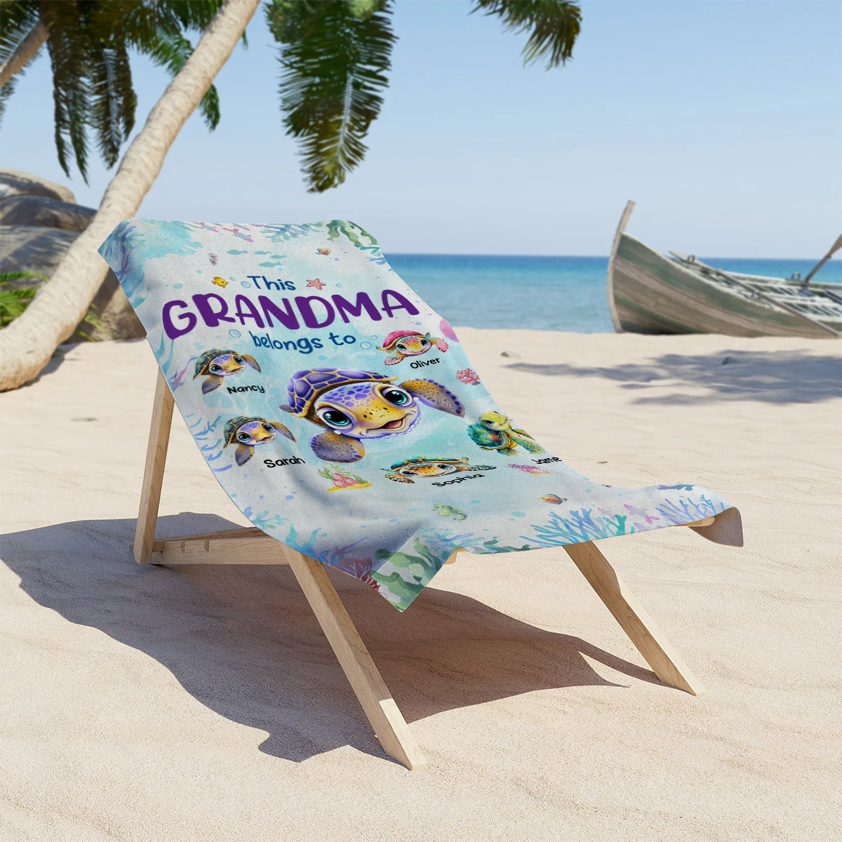 I Love Being Nana - Personalized Custom Beach Towel - Image 3