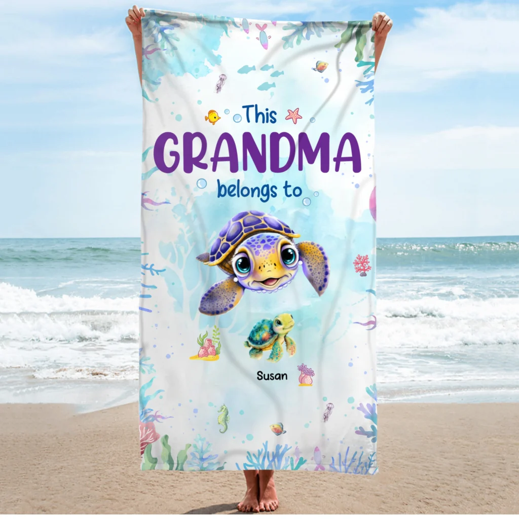 I Love Being Nana - Personalized Custom Beach Towel - Image 5