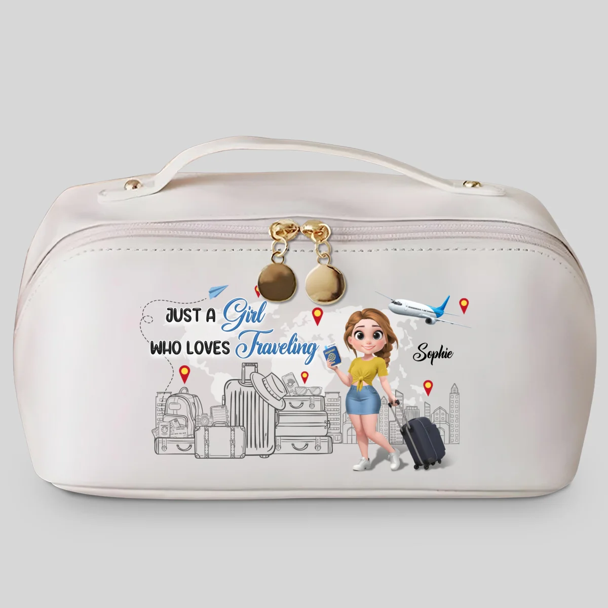 I Love Traveling - Personalized Custom Leather Makeup Bag - Image 6