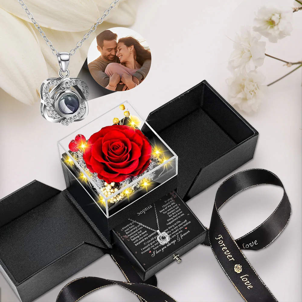 I Love You Always - Personalized Custom Preserved Rose With Projection Necklace - Image 6