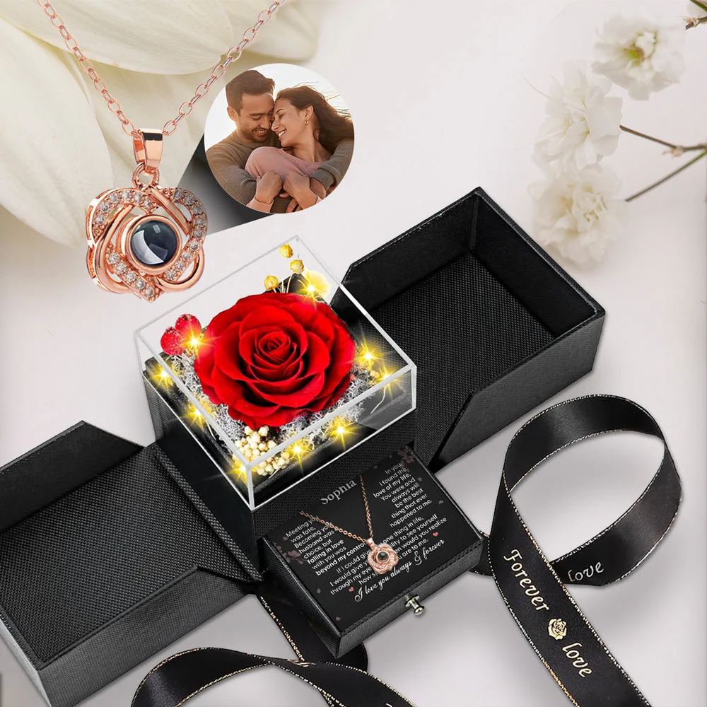 I Love You Always - Personalized Custom Preserved Rose With Projection Necklace - Image 7