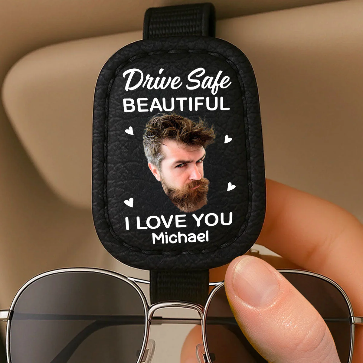 I Love You Beautiful - Personalized Custom Sunglasses Holder For Car Visor - Image 3
